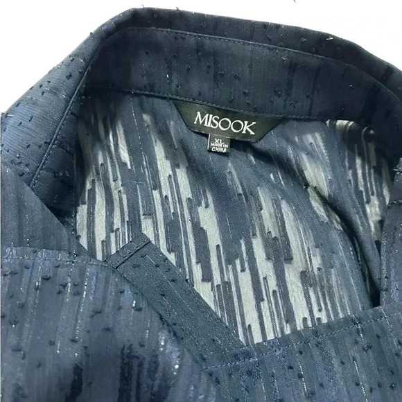 Misook Sheer Metallic Threaded Button Up Blouse XL - Picture 5 of 14